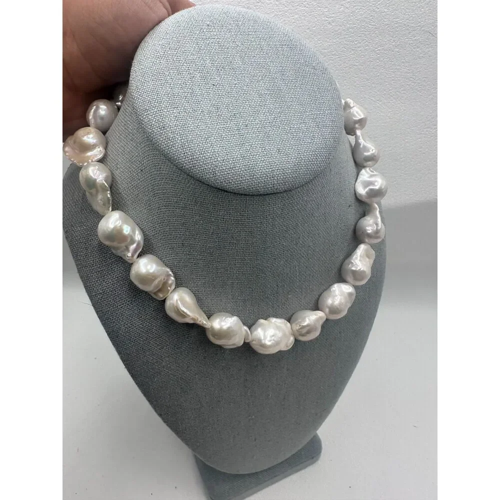 White Big Baroque Freshwater Pearl 3-Strand Bundle for DIY